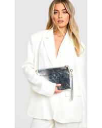 Boohoo - Croc Zip Top Clutch Bag - Lyst