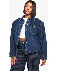 Boohoo - Plus Shoulder Pad Detail Jean Jacket - Lyst