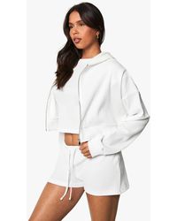 Boohoo - Waffle Zip Through Boxy Crop Hoodie - Lyst