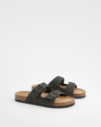 Boohoo - Double Strap Footbed Buckle Sliders - Lyst