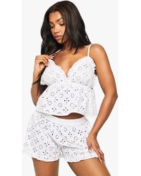 Boohoo - Broderie Anglaise Ruffle Detail Cami Top & Shorts Pyjama Set - Lyst