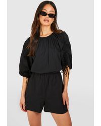 Boohoo - Tall Cotton Ruched Sleeve Romper - Lyst