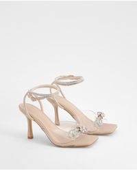 Boohoo - Bow Embellished Clear Wrap Around Heels - Lyst
