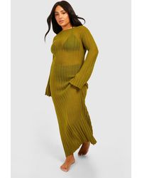 Boohoo - Plus Crochet Flare Sleeve Scoop Back Knitted Dress - Lyst