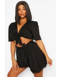 Boohoo - Plus Tie Front Tassel Hem Beach Co-Ord - Lyst