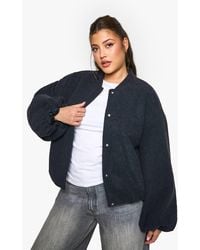 Boohoo - Plus Balloon Sleeve Wool Look Bomber Jacket - Lyst