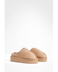 Boohoo - Platform Embroidered Slip On Cosy Mules - Lyst