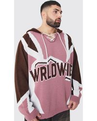 BoohooMAN - Plus Oversized Lace Up Hockey Jumper With Hood - Lyst