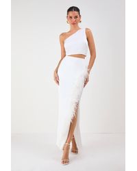 MissPap - One Shoulder Top & Faux Feather Skirt Co-Ord - Lyst