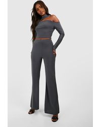 Boohoo - High Neck Cut Out Long Sleeve Top & Flared Trouser - Lyst