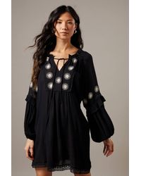 Warehouse - Cheesecloth Embroidered Trim Insert Mini Dress - Lyst