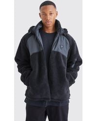 BoohooMAN - Borg & Nylon Mix Jacket With Hood - Lyst