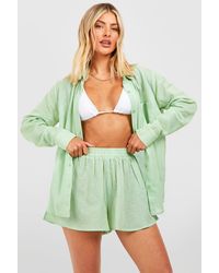 Boohoo - Linen Look Shirt & Short Beach Co-ord - Lyst
