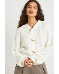 Boohoo - Toggle Button Knit Hoodie - Lyst