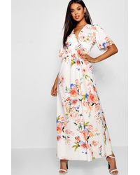 shirred waist scarf print maxi dress