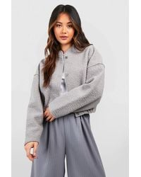 Boohoo - Oversized Crop Wool Look Bomber Jacket - Lyst