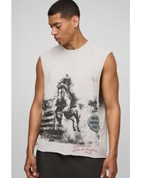 BoohooMAN - Stone Oversized Boxy Western Tour Graphic Washed Tank - Lyst