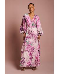 Coast - Petite Long Sleeve Chiffon Midaxi Dress With Belt - Lyst