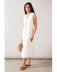 Wallis - Petite Viscose Mix Sleeveless Button Midi Dress - Lyst