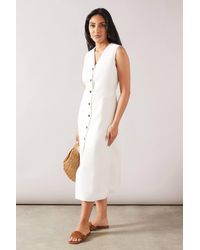 Wallis - Petite Viscose Mix Sleeveless Button Midi Dress - Lyst