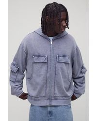 Boohoo - Navy Oversized Boxy Carpenter Zip Through Hoodie - Lyst