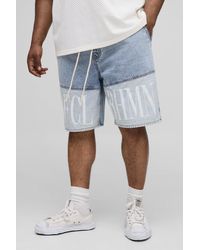 Boohoo - Plus Relaxed Fit Printed Colour Block Drawcord Denim Shorts - Lyst