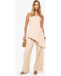 Boohoo - Linen Look Asymmetric Bandeau & Wide Leg Trouser Co-Ord - Lyst