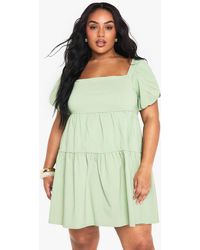 Boohoo - Plus Extreme Puff Sleeve Tiered Smock Dress - Lyst