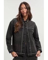 Boohoo - Studded Oversized Denim Jacket - Lyst