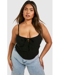 Boohoo - Plus Sleeveless Ruched Tie Front Corset Top - Lyst