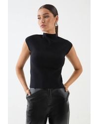 MissPap - Premium High Neck Knitted Capped Sleeve Top - Lyst
