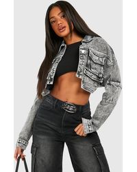 Boohoo - Acid Wash Cargo Pocket Crop Jean Jacket - Lyst
