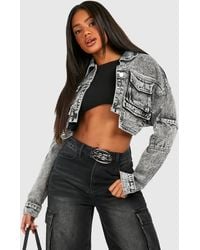Boohoo - Acid Wash Cargo Pocket Crop Jean Jacket - Lyst