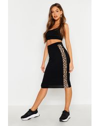 Boohoo Womens Midirock mit Leopardenmuster und seitlichen Streifen - Schwarz