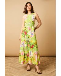 Oasis - Printed Lace Detail Keyhole Tiered Maxi Dress - Lyst