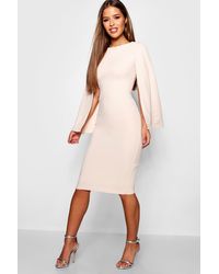 cape sleeve bodycon midi dress