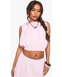 Boohoo - Linen Puffball Sleeveless Top - Lyst