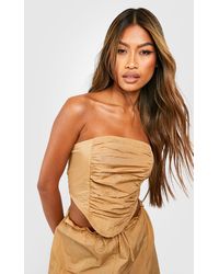 Boohoo Ruched Front Lace Up Back Corset - Neutro