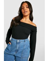 Boohoo - Plus Soft Knitted Rib Off The Shoulder Top - Lyst