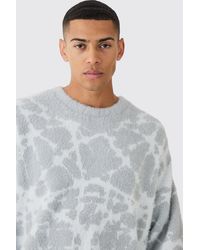 BoohooMAN - Fluffy Abstract Knitted Boxy Jumper - Lyst