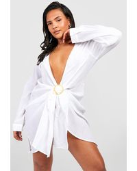 Boohoo - Plus Cheesecloth Ring Detail Beach Dress - Lyst