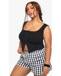 Boohoo - Plus Rib Button Through Square Neck Top - Lyst