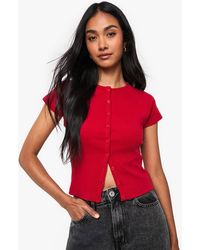 Boohoo - Rib Button Through Cap Sleeve Top - Lyst