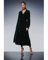 Wallis - Velvet Tie Belt Button Down Midi Dress - Lyst