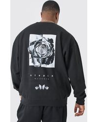 BoohooMAN - Plus Oversized Floral Back Graphic Sweatshirt - Lyst