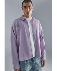 BoohooMAN - Pleated Boxy Zip Through Collared Shirt - Lyst