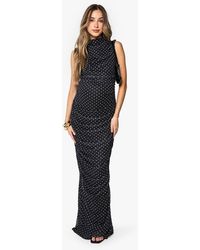 Boohoo - Maternity Polka Dot Ruched Mesh Maxi Dress - Lyst