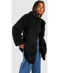 Boohoo - Textured Collared Faux Fur Coat - Lyst