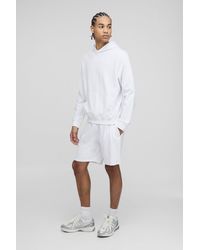BoohooMAN - 260gsm Loopback Basic Regular Fit Man. Over The Head Hoodie And Relaxed Jersey Short Set - Lyst