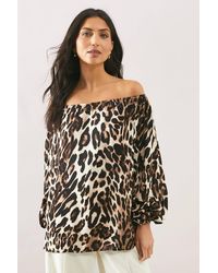 Wallis - Leopard Print Bardot Top - Lyst